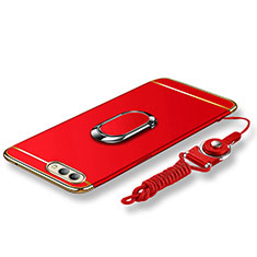 Handyhülle Hülle Luxus Metall Rahmen und Kunststoff Schutzhülle Tasche mit Fingerring Ständer und Lanyard für Huawei Honor V10 Rot