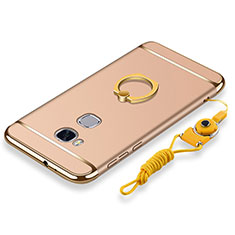 Handyhülle Hülle Luxus Metall Rahmen und Kunststoff Schutzhülle Tasche mit Fingerring Ständer und Lanyard für Huawei Honor X5 Gold