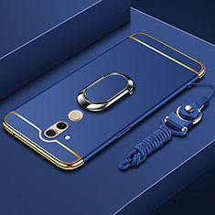 Handyhülle Hülle Luxus Metall Rahmen und Kunststoff Schutzhülle Tasche mit Fingerring Ständer und Lanyard für Huawei Mate 20 Lite Blau
