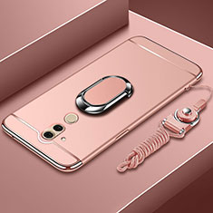 Handyhülle Hülle Luxus Metall Rahmen und Kunststoff Schutzhülle Tasche mit Fingerring Ständer und Lanyard für Huawei Mate 20 Lite Rosegold