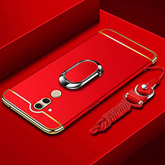 Handyhülle Hülle Luxus Metall Rahmen und Kunststoff Schutzhülle Tasche mit Fingerring Ständer und Lanyard für Huawei Mate 20 Lite Rot