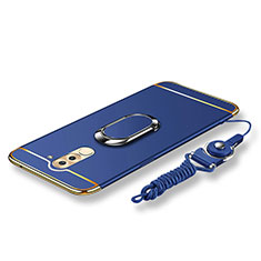 Handyhülle Hülle Luxus Metall Rahmen und Kunststoff Schutzhülle Tasche mit Fingerring Ständer und Lanyard für Huawei Mate 9 Lite Blau