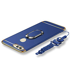 Handyhülle Hülle Luxus Metall Rahmen und Kunststoff Schutzhülle Tasche mit Fingerring Ständer und Lanyard für Huawei Nova 2 Plus Blau