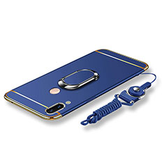 Handyhülle Hülle Luxus Metall Rahmen und Kunststoff Schutzhülle Tasche mit Fingerring Ständer und Lanyard für Huawei Nova 3e Blau