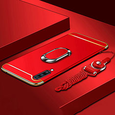 Handyhülle Hülle Luxus Metall Rahmen und Kunststoff Schutzhülle Tasche mit Fingerring Ständer und Lanyard für Samsung Galaxy A70 Rot
