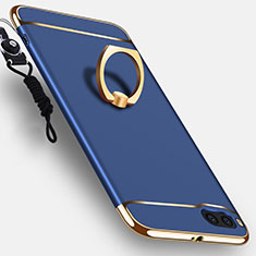 Handyhülle Hülle Luxus Metall Rahmen und Kunststoff Schutzhülle Tasche mit Fingerring Ständer und Lanyard für Xiaomi Mi Note 3 Blau