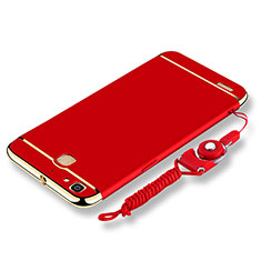 Handyhülle Hülle Luxus Metall Rahmen und Kunststoff Schutzhülle Tasche mit Lanyard für Huawei G8 Mini Rot