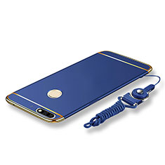 Handyhülle Hülle Luxus Metall Rahmen und Kunststoff Schutzhülle Tasche mit Lanyard für Huawei Honor 7C Blau