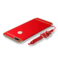 Handyhülle Hülle Luxus Metall Rahmen und Kunststoff Schutzhülle Tasche mit Lanyard für Huawei Honor 7C Rot