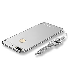 Handyhülle Hülle Luxus Metall Rahmen und Kunststoff Schutzhülle Tasche mit Lanyard für Huawei Honor 7C Silber
