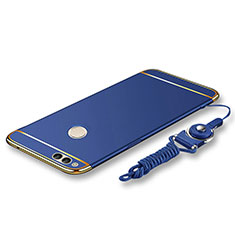 Handyhülle Hülle Luxus Metall Rahmen und Kunststoff Schutzhülle Tasche mit Lanyard für Huawei Honor 7X Blau
