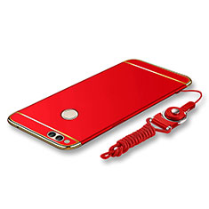 Handyhülle Hülle Luxus Metall Rahmen und Kunststoff Schutzhülle Tasche mit Lanyard für Huawei Honor 7X Rot