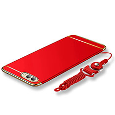 Handyhülle Hülle Luxus Metall Rahmen und Kunststoff Schutzhülle Tasche mit Lanyard für Huawei Honor V10 Rot