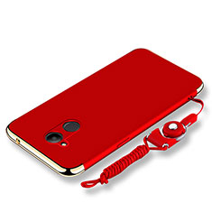 Handyhülle Hülle Luxus Metall Rahmen und Kunststoff Schutzhülle Tasche mit Lanyard für Huawei Honor V9 Play Rot