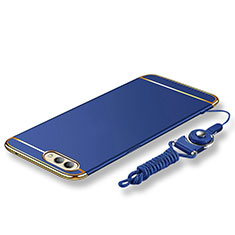 Handyhülle Hülle Luxus Metall Rahmen und Kunststoff Schutzhülle Tasche mit Lanyard für Huawei Honor View 10 Blau
