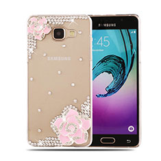 Handyhülle Hülle Luxus Strass Diamant Schutzhülle Blumen für Samsung Galaxy A5 (2016) SM-A510F Rosa