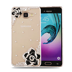 Handyhülle Hülle Luxus Strass Diamant Schutzhülle Blumen für Samsung Galaxy A5 (2016) SM-A510F Schwarz