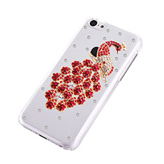 Handyhülle Hülle Luxus Strass Diamant Schutzhülle Pfau für Apple iPhone 5C Rot