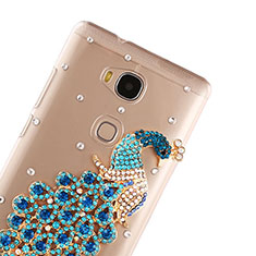 Handyhülle Hülle Luxus Strass Diamant Schutzhülle Pfau für Huawei Honor 5X Blau