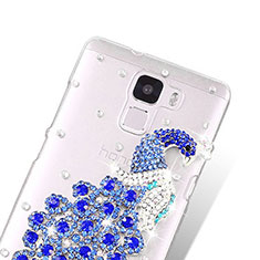 Handyhülle Hülle Luxus Strass Diamant Schutzhülle Pfau für Huawei Honor 7 Dual SIM Blau