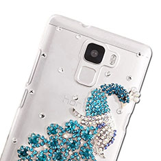 Handyhülle Hülle Luxus Strass Diamant Schutzhülle Pfau für Huawei Honor 7 Dual SIM Hellblau