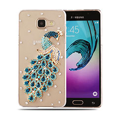 Handyhülle Hülle Luxus Strass Diamant Schutzhülle Pfau für Samsung Galaxy A5 (2016) SM-A510F Hellblau