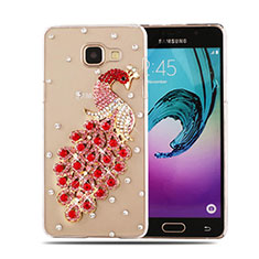 Handyhülle Hülle Luxus Strass Diamant Schutzhülle Pfau für Samsung Galaxy A5 (2016) SM-A510F Rot