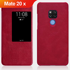 Handyhülle Hülle Stand Tasche Leder für Huawei Mate 20 X Rot