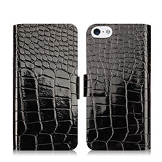 Handyhülle Hülle Stand Tasche Leder Krokodil für Apple iPhone SE Schwarz