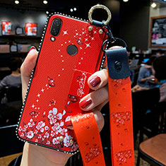 Handyhülle Silikon Hülle Gummi Schutzhülle Blumen für Huawei P Smart Z Rot