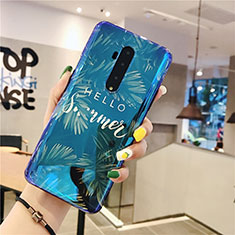 Handyhülle Silikon Hülle Gummi Schutzhülle Blumen für OnePlus 7T Pro Blau