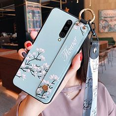 Handyhülle Silikon Hülle Gummi Schutzhülle Blumen für OnePlus 8 Hellblau