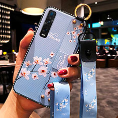 Handyhülle Silikon Hülle Gummi Schutzhülle Blumen für Oppo Find X2 Pro Hellblau
