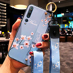 Handyhülle Silikon Hülle Gummi Schutzhülle Blumen für Xiaomi Mi 10 Pro Hellblau