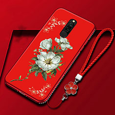 Handyhülle Silikon Hülle Gummi Schutzhülle Blumen für Xiaomi Redmi 8 Rot