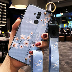 Handyhülle Silikon Hülle Gummi Schutzhülle Blumen H08 für Huawei Mate 20 Lite Hellblau