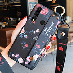 Handyhülle Silikon Hülle Gummi Schutzhülle Blumen K03 für Huawei Honor 20i Schwarz