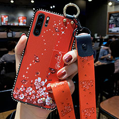 Handyhülle Silikon Hülle Gummi Schutzhülle Blumen K04 für Huawei P30 Pro New Edition Rot