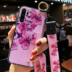 Handyhülle Silikon Hülle Gummi Schutzhülle Blumen K04 für Huawei P30 Pro New Edition Violett
