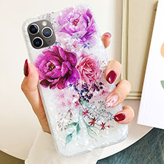 Handyhülle Silikon Hülle Gummi Schutzhülle Blumen S01 für Apple iPhone 11 Pro Max Violett