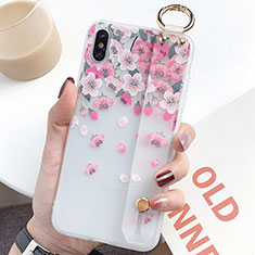 Handyhülle Silikon Hülle Gummi Schutzhülle Blumen S01 für Apple iPhone X Rosa
