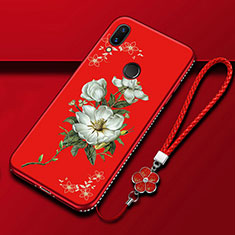 Handyhülle Silikon Hülle Gummi Schutzhülle Blumen S01 für Huawei P Smart Z Rot
