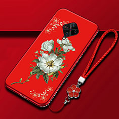 Handyhülle Silikon Hülle Gummi Schutzhülle Blumen S01 für Vivo X50 Lite Rot