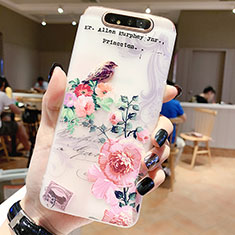 Handyhülle Silikon Hülle Gummi Schutzhülle Blumen S02 für Samsung Galaxy A80 Rosegold