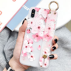 Handyhülle Silikon Hülle Gummi Schutzhülle Blumen S03 für Apple iPhone Xs Rosa