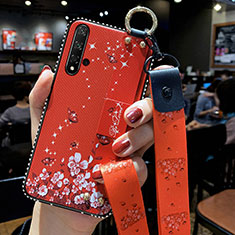 Handyhülle Silikon Hülle Gummi Schutzhülle Blumen S03 für Huawei Nova 5T Rot