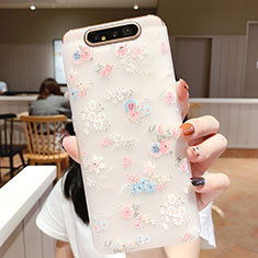 Handyhülle Silikon Hülle Gummi Schutzhülle Blumen S03 für Samsung Galaxy A90 4G Rosa