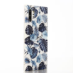 Handyhülle Silikon Hülle Gummi Schutzhülle Blumen S03 für Samsung Galaxy Note 10 Plus 5G Blau