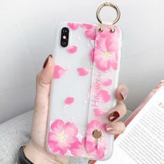 Handyhülle Silikon Hülle Gummi Schutzhülle Blumen S04 für Apple iPhone X Rosa