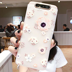 Handyhülle Silikon Hülle Gummi Schutzhülle Blumen S04 für Samsung Galaxy A90 4G Rosa
